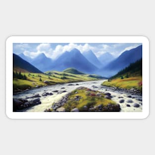 Realistic mountains surrender by river Sticker